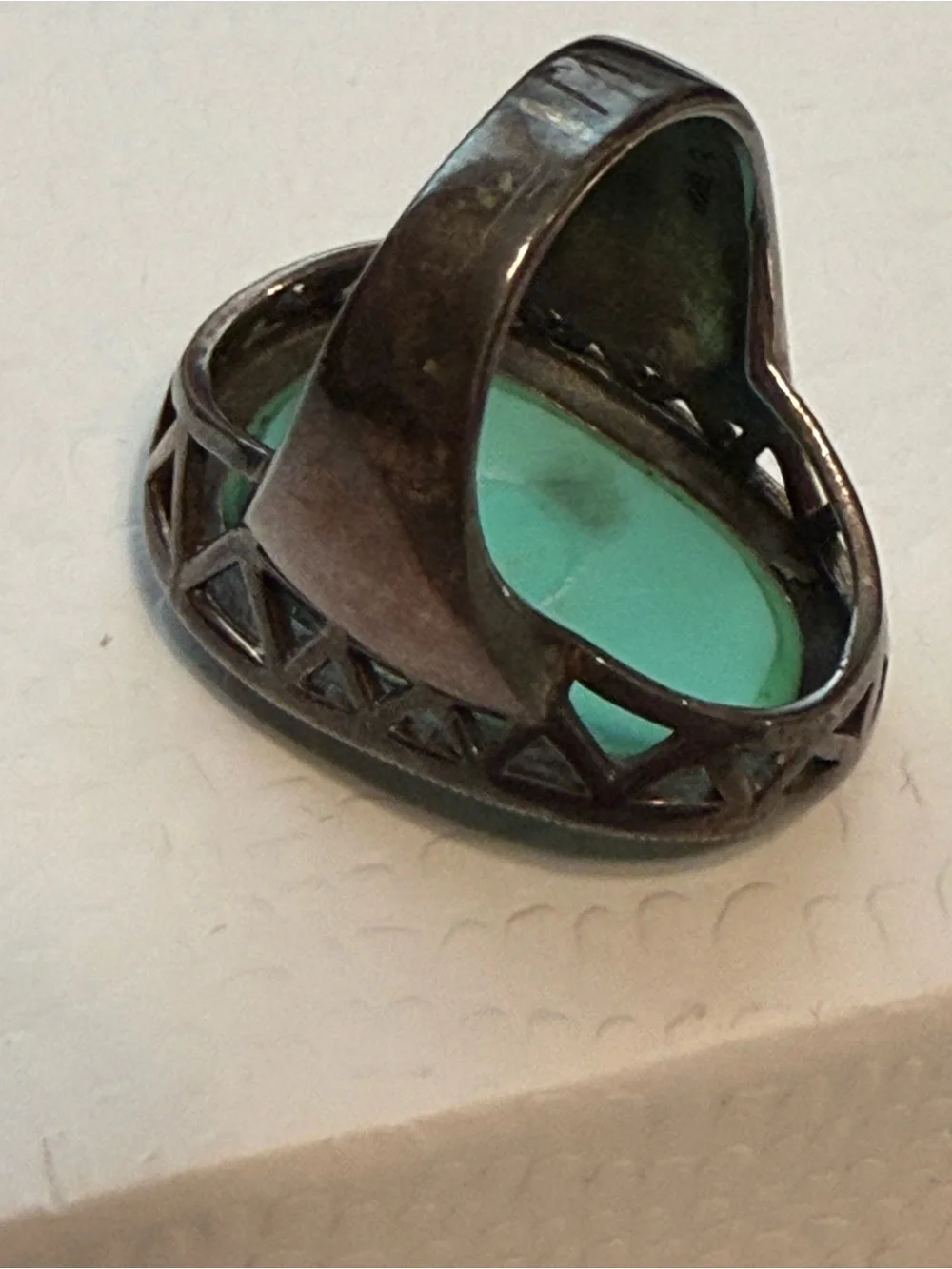 Vintage art deco revival sterling silver oval turquoise cabochon marcasite ring